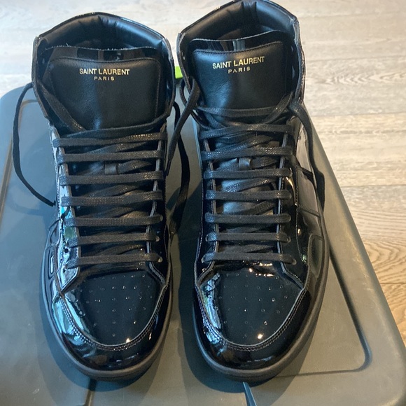 Saint Laurent black patent high top sneakers shoes size 46 ysl unique stylish - Picture 2 of 7